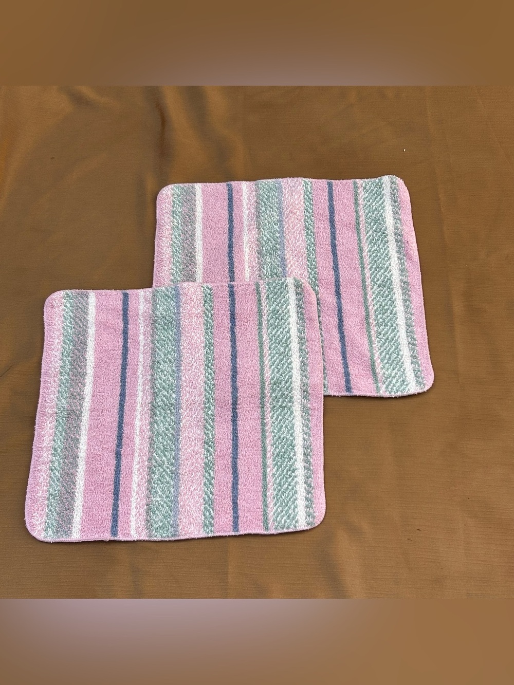 Vintage 2 Towels Wash Cloth Fieldcrest MCM Striped Square